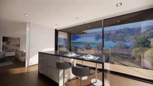 cuisine vue baie vitrée construction maison luxe