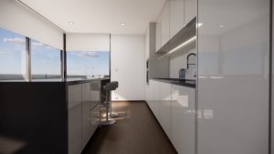 aménagement cuisine blanche moderne avec ilot central